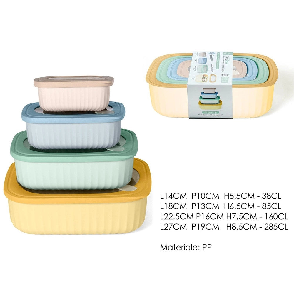Trade Shop - Set 4pz Contenitori Rettangolari Coperchi Ermetici Salvaspazio In Plastica In 4 Colori -