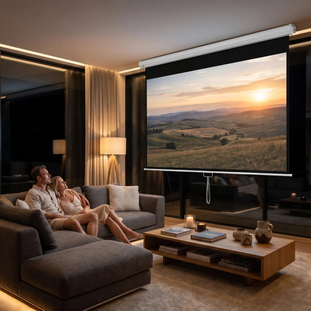 Telo per Proiettore 100" Rapporto 16:9, Fissaggio a Muro e Soffitto per Casa e Ufficio, Bianco