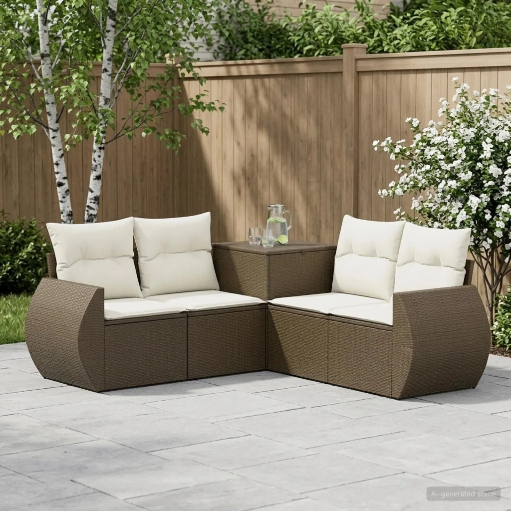 Set di divani 5 pz Marrone e Bianco Crema 3447894