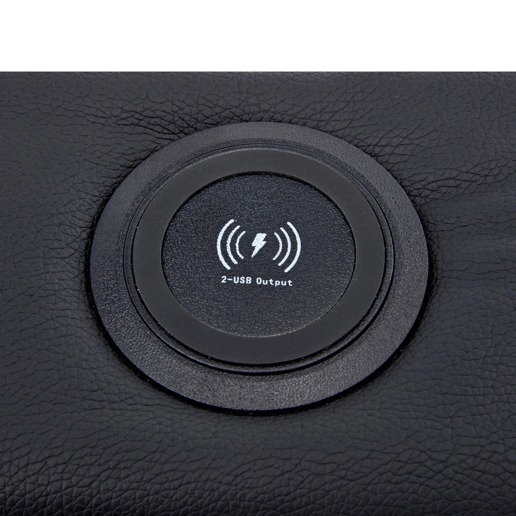 Letto imbottito 140x190 cm con USB; LED e vano contenitore; PU nero