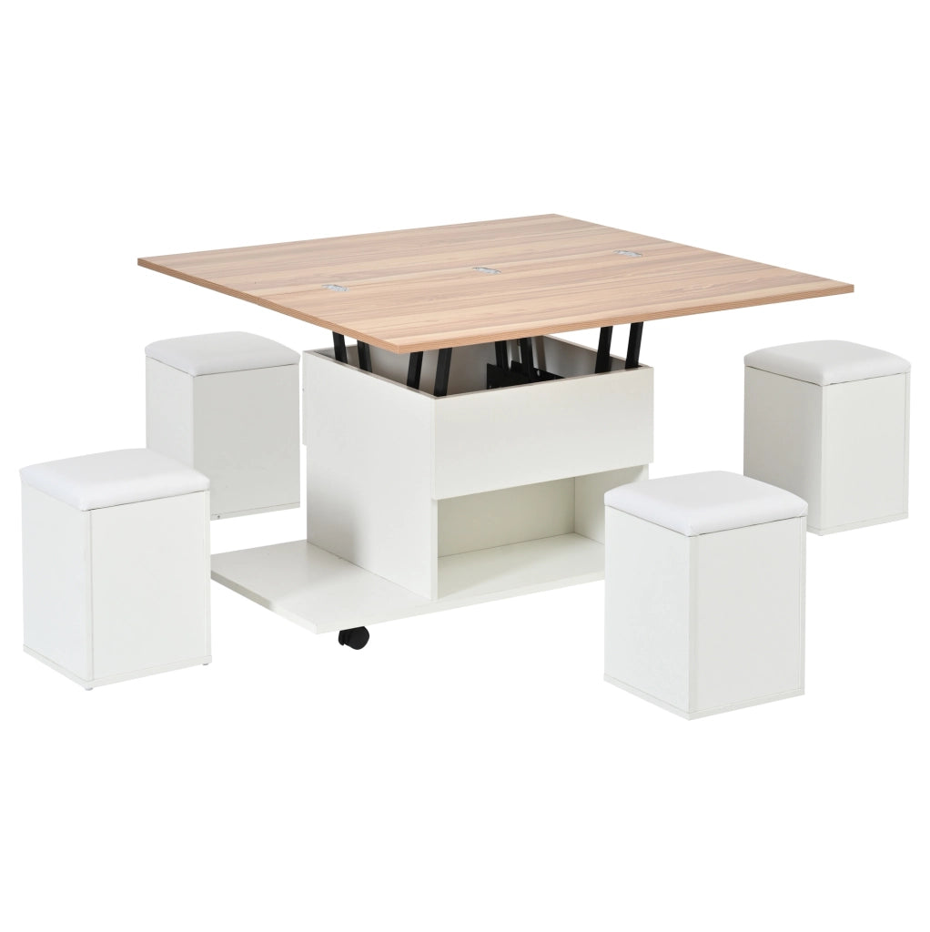 Tavolino da caffè 100x100x63.5 cm regolabile in altezza con contenitore; pannello di particelle bianco e naturale