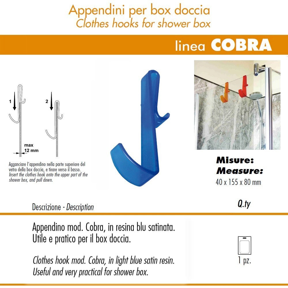 Pika' 1 appendino per box doccia cobra satinato blu 15,5 centimetri accessorio bagno