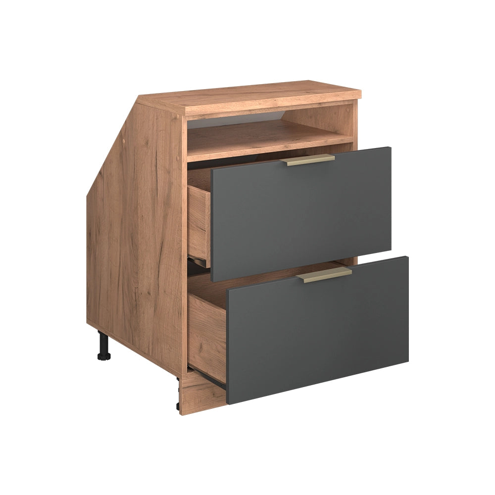 Mobile cucina sottotetto R-Line Antracite-oro/Rovere dorato 60 cm con 2 cassetti, carcassa 60 cm profondità Vicco