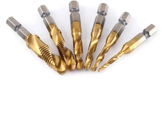 Set di Trapano e Tappetino 6 in 1 - Trapano HSS - Set di Tappetini Metrischi - Resistenti alla Ruggine - Alta Durezza - Tappetini Efficienti - Set di Tappetini e Trapano