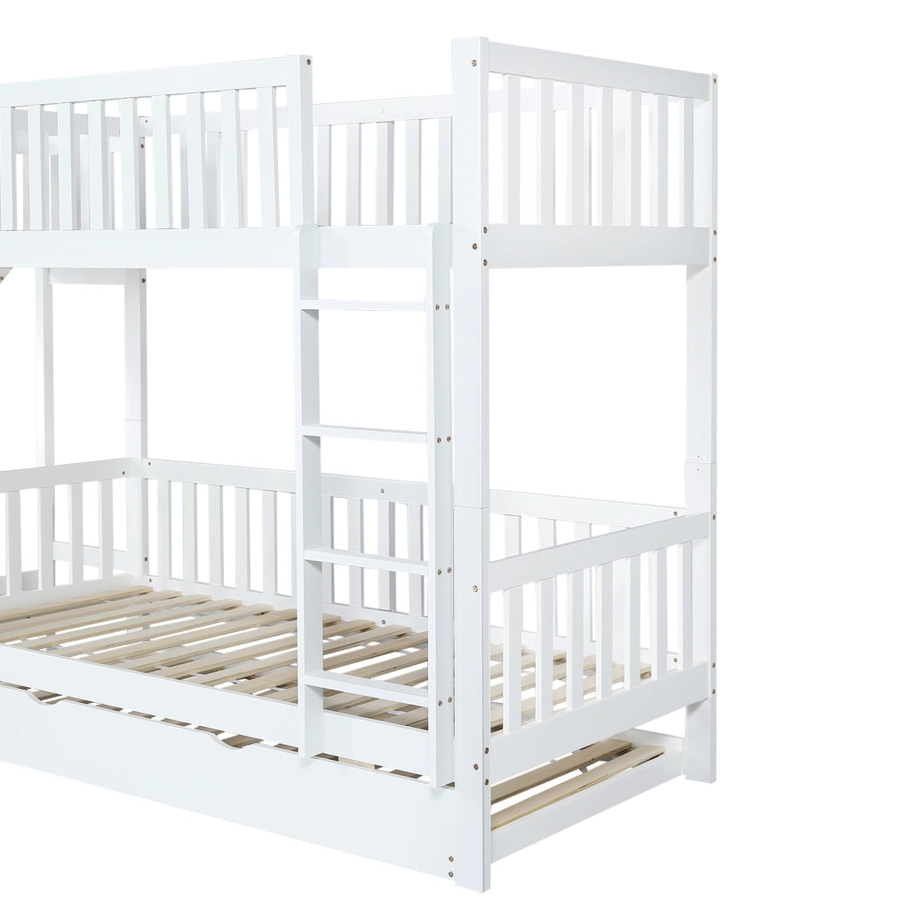 Letto a castello con letto estraibile, scivolo e scaffali