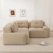 Divano angolare modulare in tessuto a coste beige 249x249x69 cm con seduta profonda