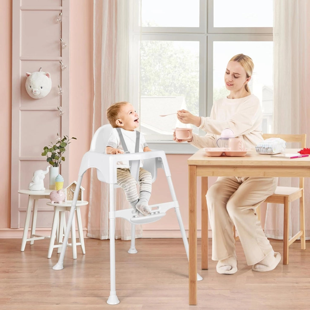 4 in 1 Seggiolone per Bambini, Seggiolone Papa con Vassoio Regolabile, Sedia da Terra per Bambini con Poggiapiedi, pert Bambini 6-36 Mesi (Bianco)