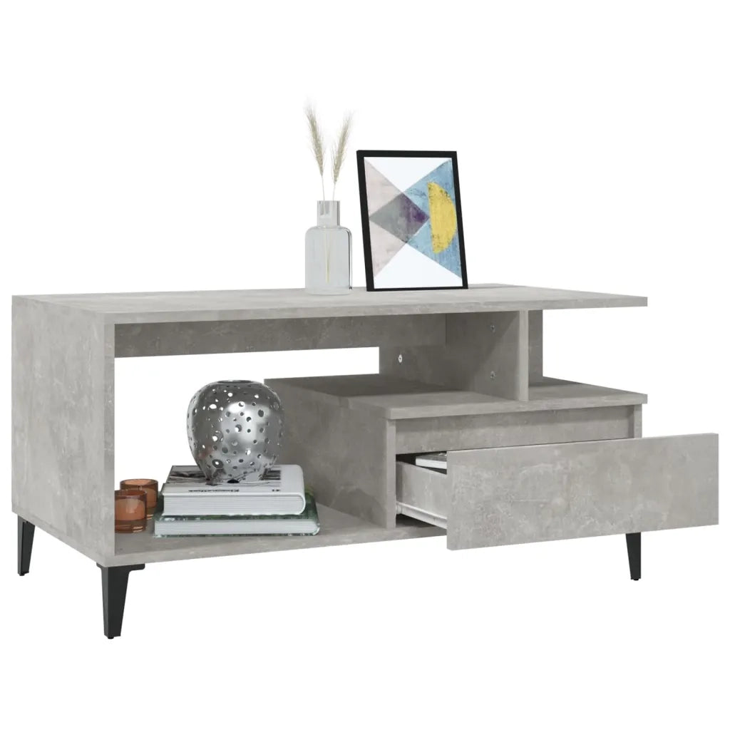Tavolino Salotto Grigio Cemento 90x49x45 cm Legno Multistrato 819624