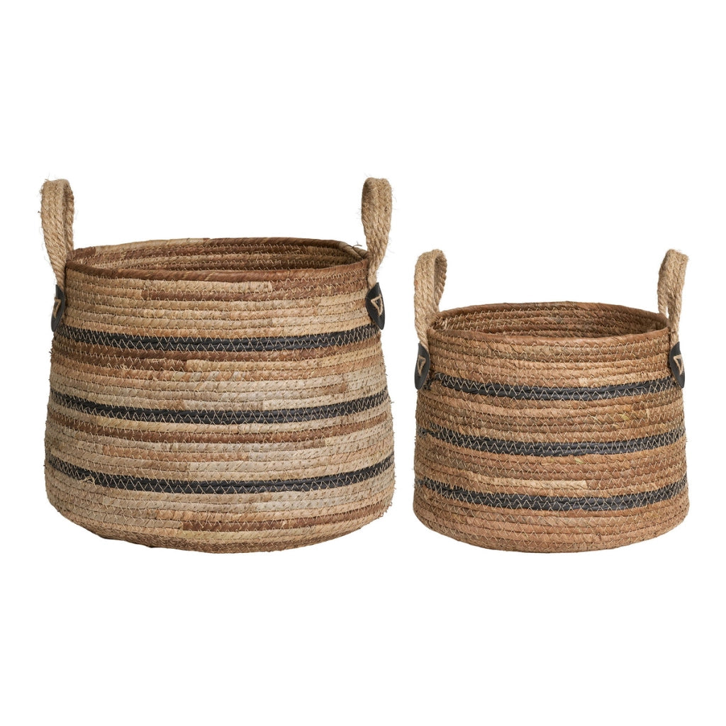 Set di 2 Cesti Portaoggetti Erba, Marrone, Foglie di Banano, 30,5x30,5x21,5 cm