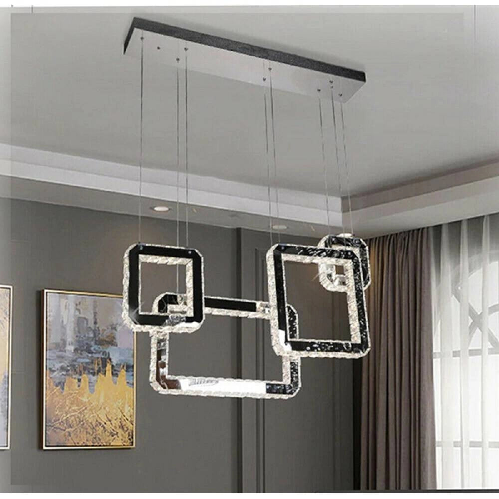 Trade Shop - Lampadario Led 55 W A Sospensione Con Cristalli Luce Fredda 6500k 4 Pendenti A17 -