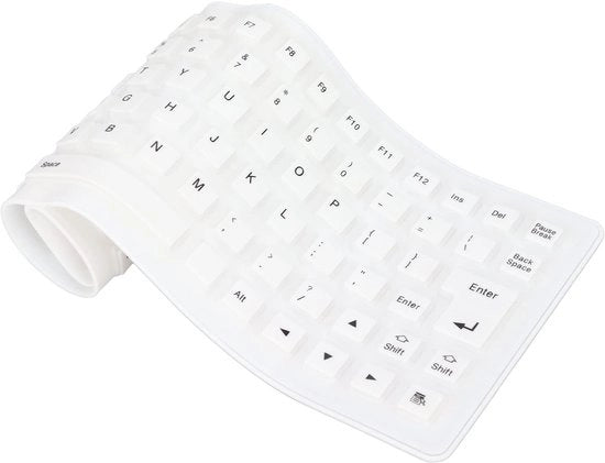 Tastiera in Silicone - Impermeabile - Ripiegabile - USB - Resistente alla Polvere - Molto Silenziosa - Adatta per Casa e Ufficio - Bianca