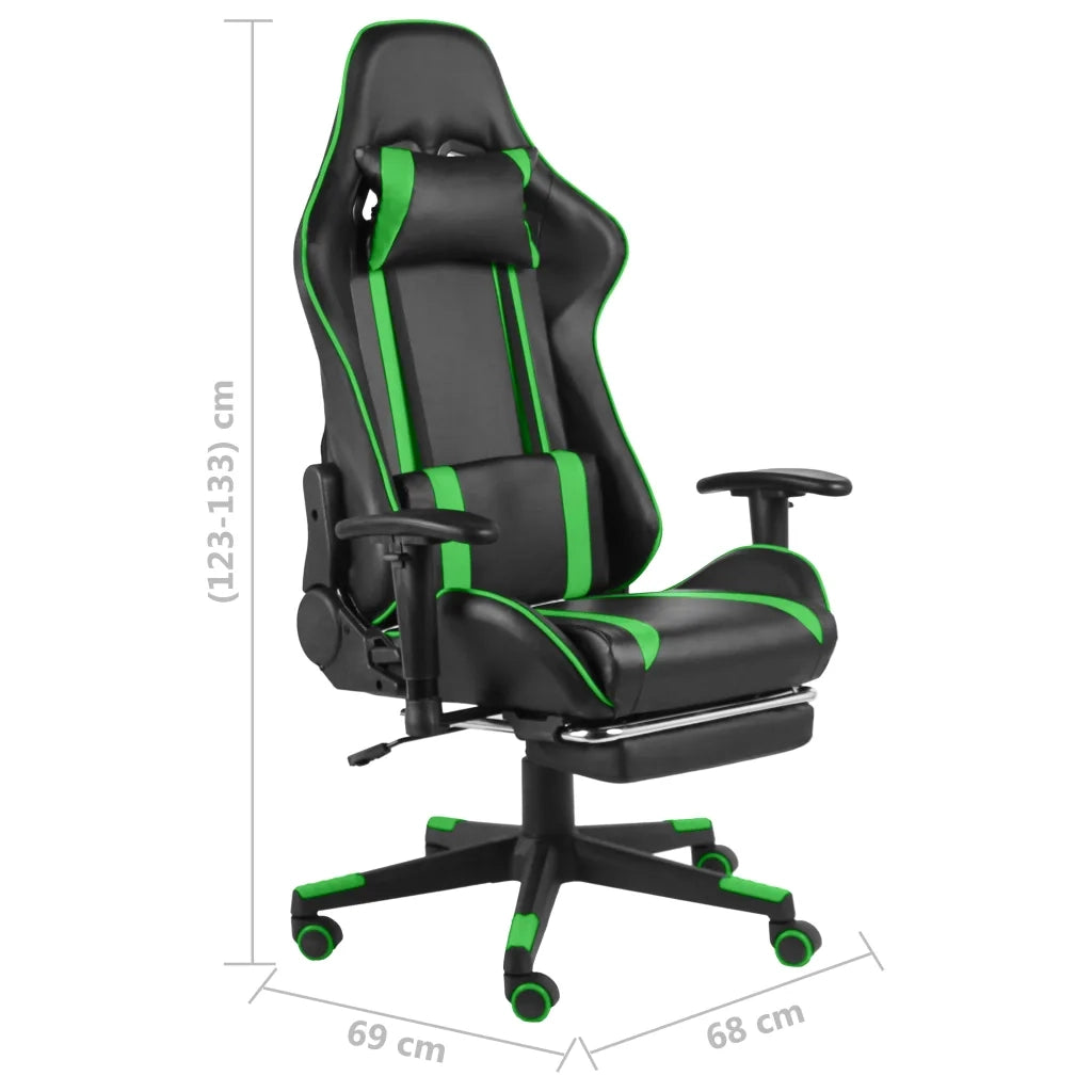 Sedia da Gaming | Sedia da e-sports Girevole con Poggiapiedi Verde in PVC