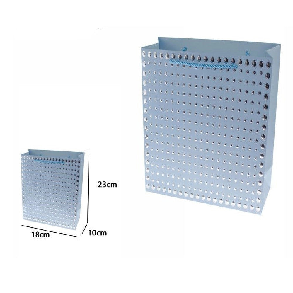 Trade Shop - Set 3pz Buste Regalo Shopper Azzurra Borchie Maniglie Cordoncino 23x18x10cm 69942 -