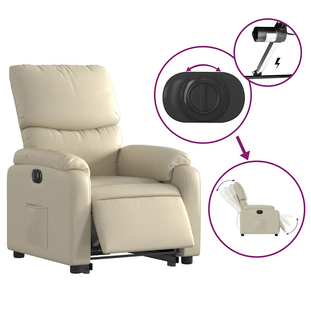 Poltrona Alzapersona Reclinabile Crema in Similpelle 3204901