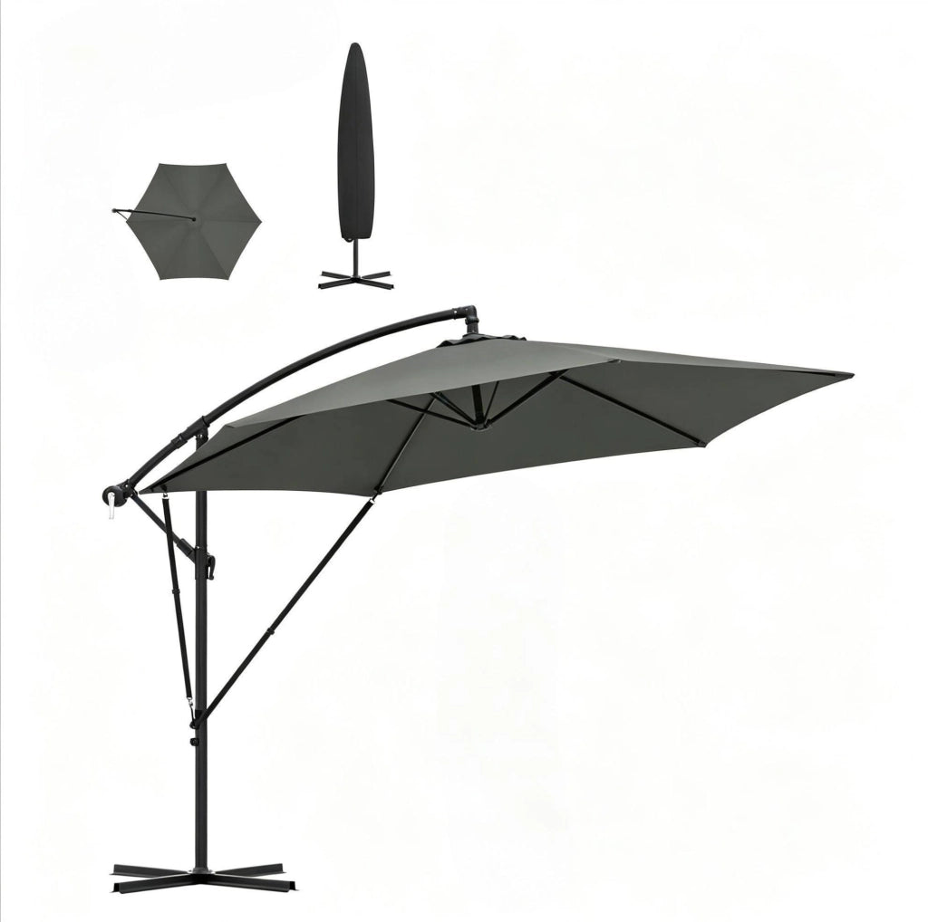 Ombrellone da giardino decentrato 310x310 cm; antracite; con manovella e inclinazione