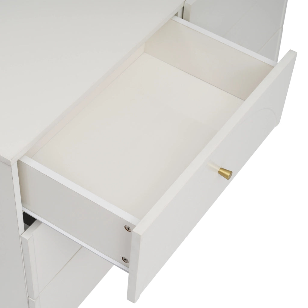 Комò con 6 cassetti colore crema-bianco, H85xL120xP40 cm, struttura in legno e metallo