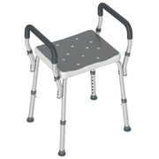 Sgabello per Doccia Regolabile 52x45x57-69 cm con Braccioli e Fori di Drenaggio in Alluminio Grigio