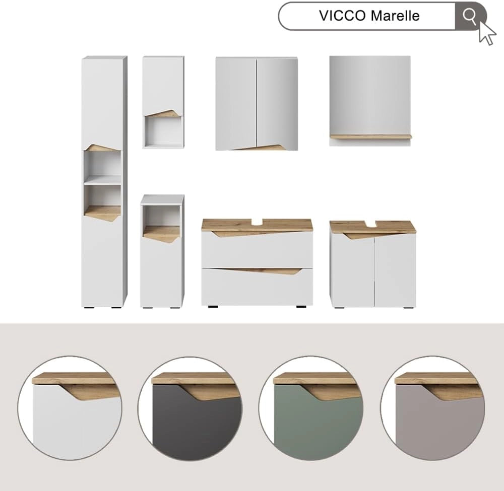 Mobile sottolavabo per bagno Marelle, Grigio, 80 x 57.5 cm con 2 cassetti, adatto per l'installazione sotto lavabi standard