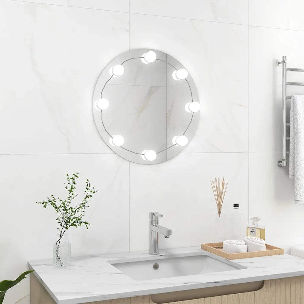 Specchio da Parete Rotondo con Luci LED-Specchio a Muro-Specchio Decorativo in Vetro 893099