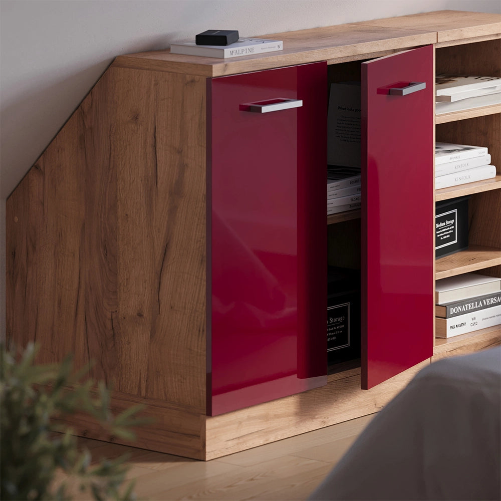 Mobile cucina sottotetto R-Line Rosso lucido/Rovere dorato 80 cm con 2 porte, carcassa 60 cm profondità Vicco