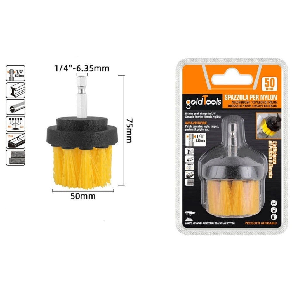 Trade Shop - Spazzola In Nylon 50 Mm Attacco 1/4" Rotante Trapano Elettrico Per Pulizia 57237 -