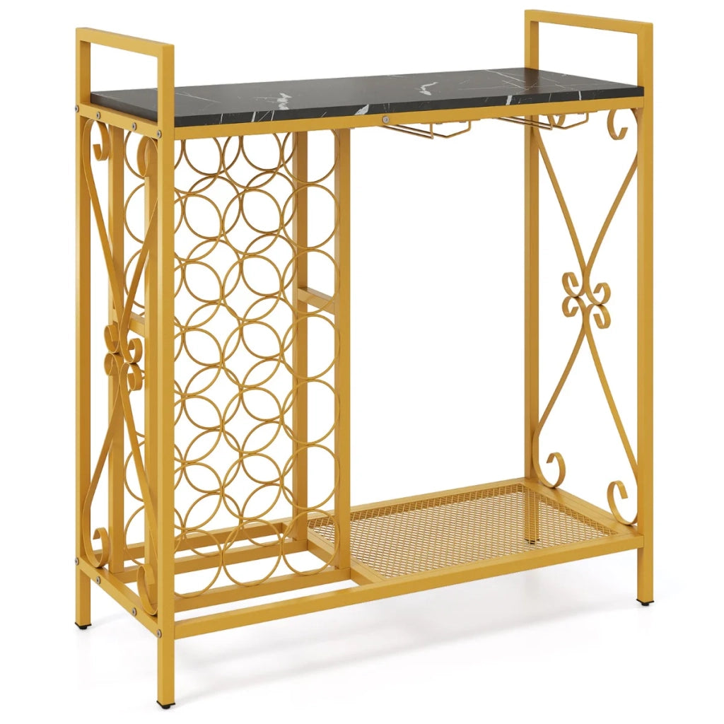 Portabottiglie 93 x 38 x 102 cm con 21 bottiglie e funzionale portabicchieri stile rustico legno ingegnerizzato marrone e metallo 20_0011054