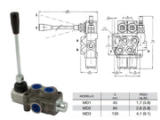 Distributore monoblocco in ghisa 1 leva 3/8 tipo MD - 81971
