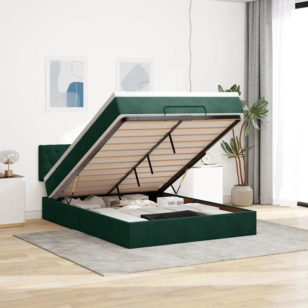 Struttura Letto Pouf con Materasso 140x190 cm in Velluto