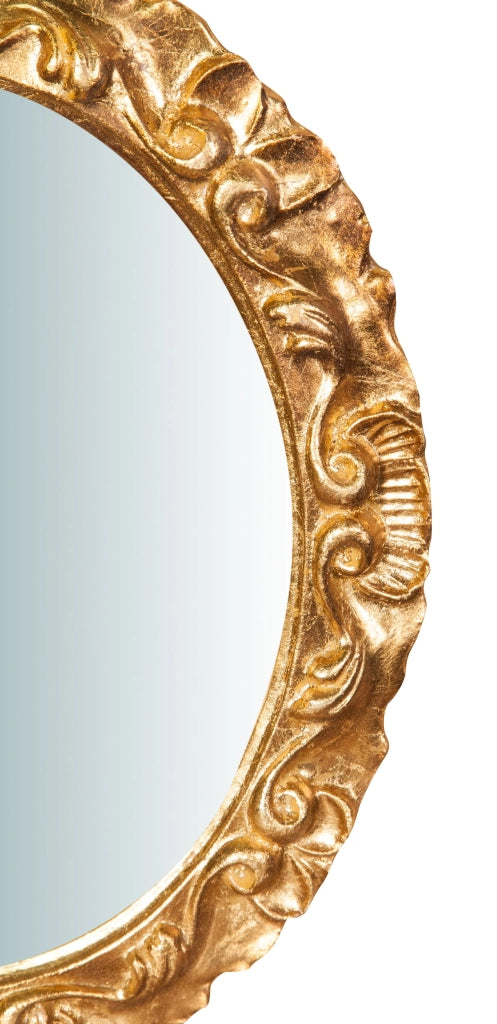 Biscottini Specchiera da parete in legno finitura foglia oro anticato L28xPR2xH34 cm Made in Italy