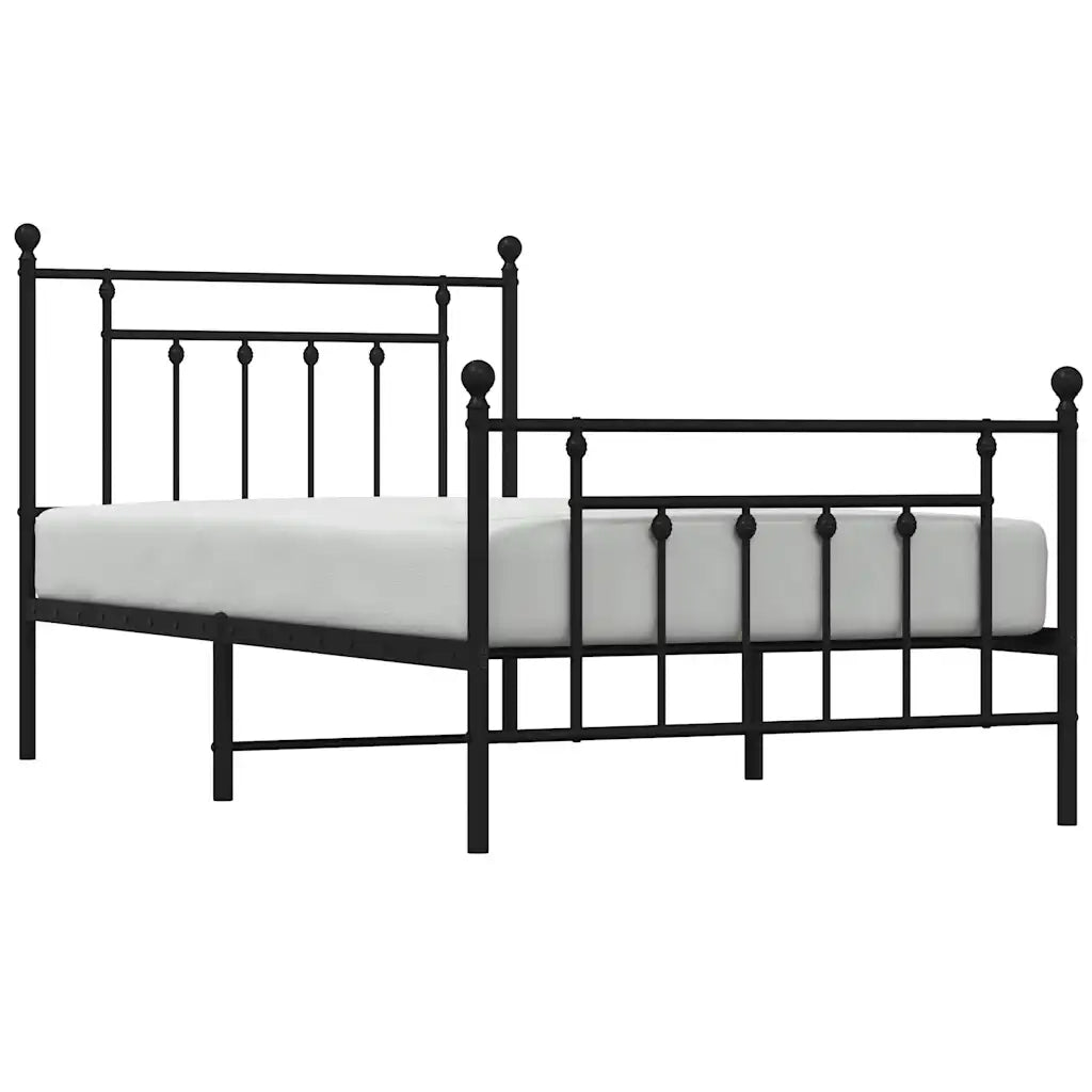 Letto singolo | Letto per adulti | Giroletto con Testiera e Pediera Metallo Nero 100x190 cm