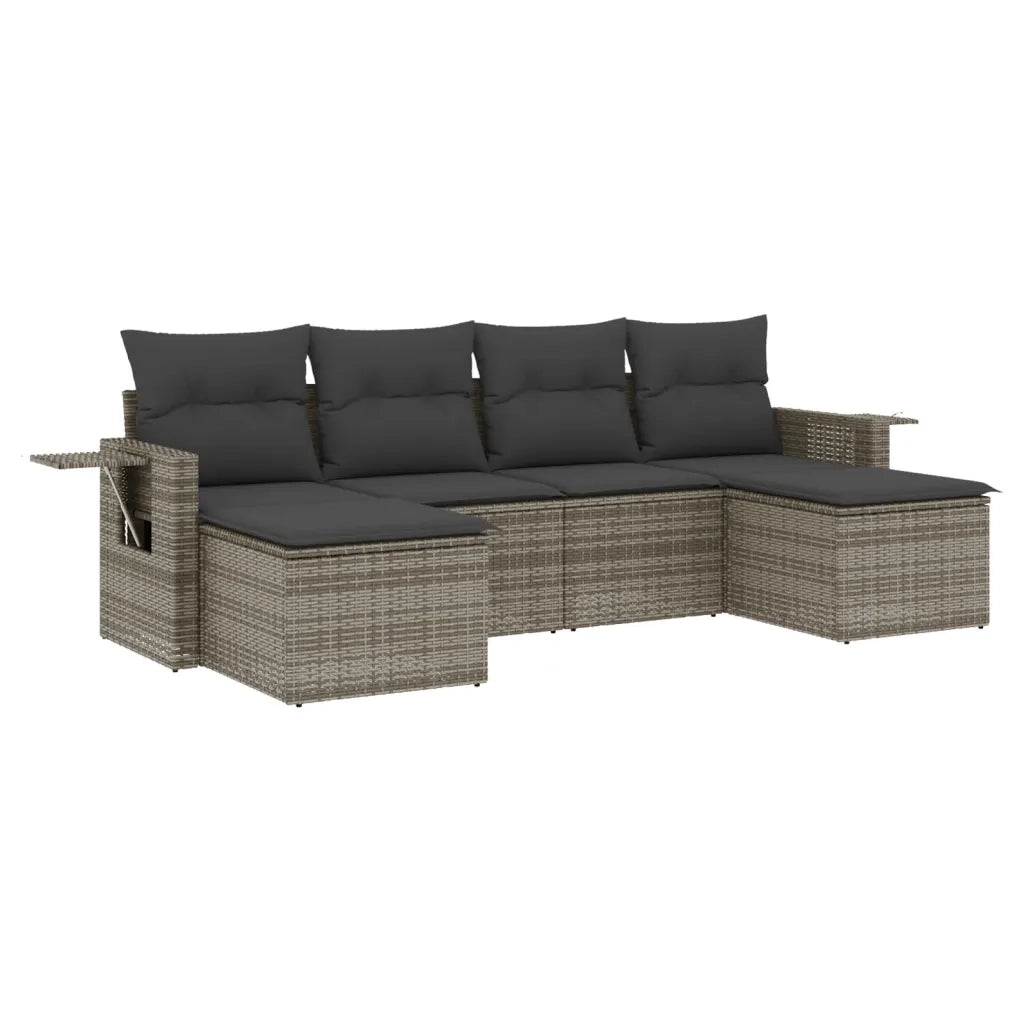 Set Divano da Giardino 6 pz con Cuscini Grigio in Polyrattancod mxl 116685