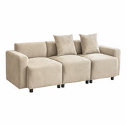 Divano 3 Posti con 2 Cuscini e Schienale Rialzato; in Ciniglia; Beige; 211 x 67 x 71 cm