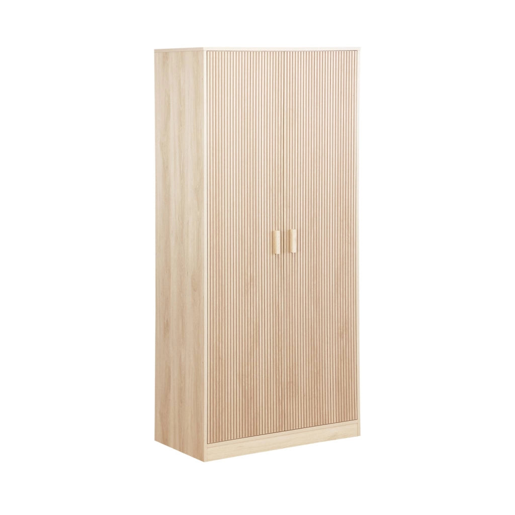 Armadio in legno 1 asta appendiabiti, 2 ante, marrone naturale