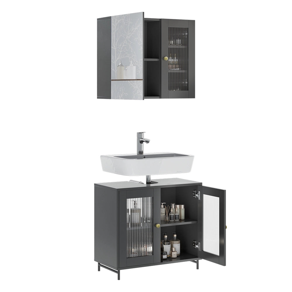 Set di mobili da bagno Vicco grigio, con specchio, 2 pezzi