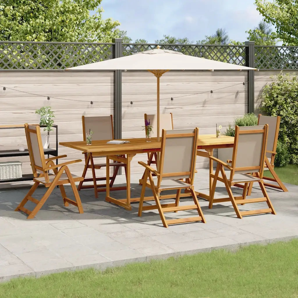 Set Pranzo da Giardino 7pz Legno Massello di Acacia e Textilene
