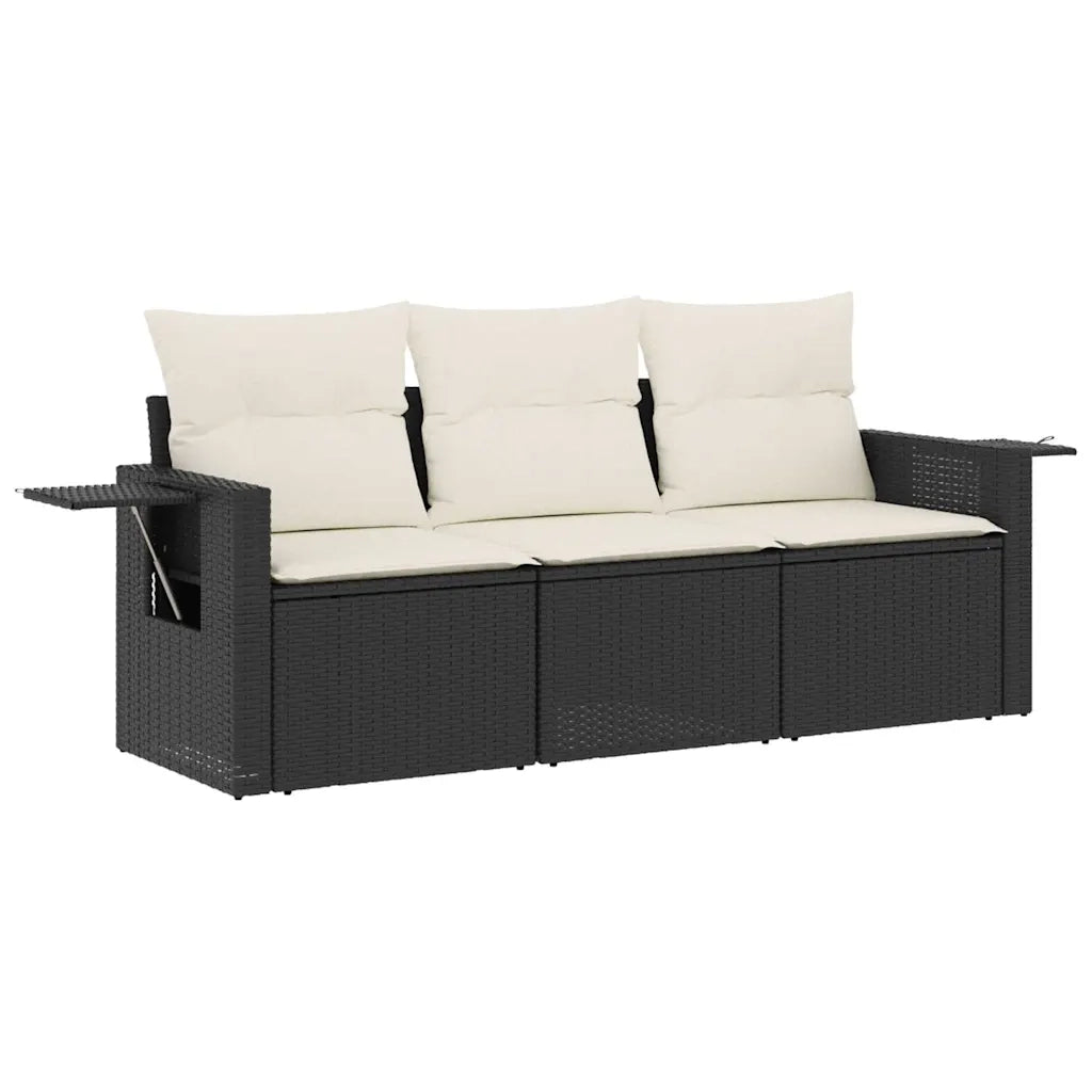 Set Divani da Giardino 3 pz | Set Salotto da Giardino con Cuscini in Polyrattan Nero
