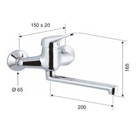 Miscelatore lavello a muro con bocca lunga, serie kiss