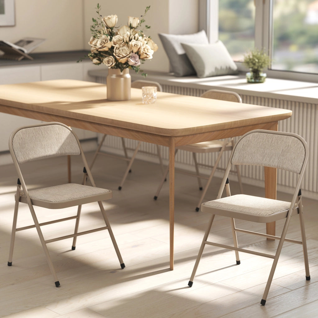 Sedia Pieghevole ¨C zephmum ¨C Beige, Lino Sintetico, Acciaio, 45x46x78 cm