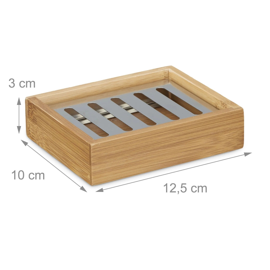 Portasapone rettangolare in bambù con griglia di supporto in acciaio inox per sapone naturale da bagno 13_0002237