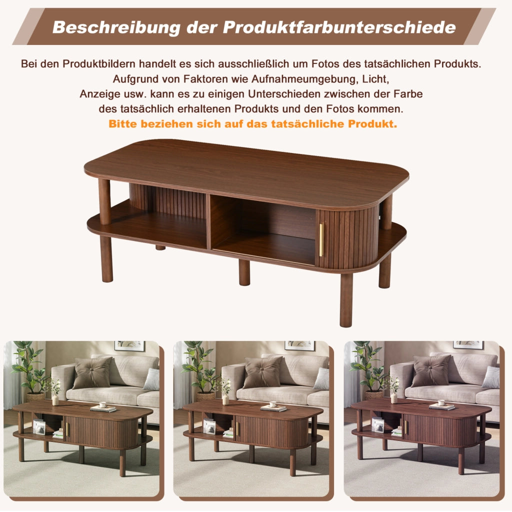 Tavolino da caffè scandinavo 110x55x45 cm con porta scorrevole; effetto noce; MDF
