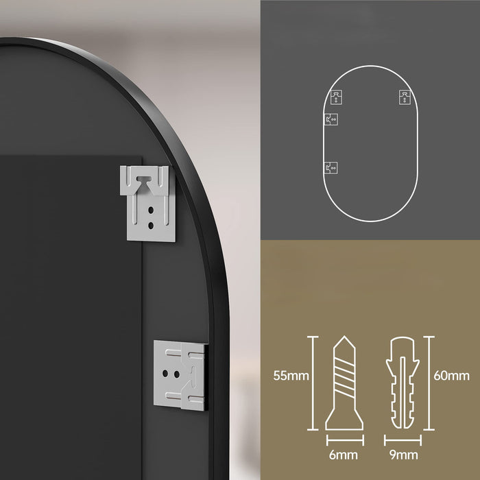 Valora SPECCHIO OVALE 100X50CM Cornice Nera Stile Loft