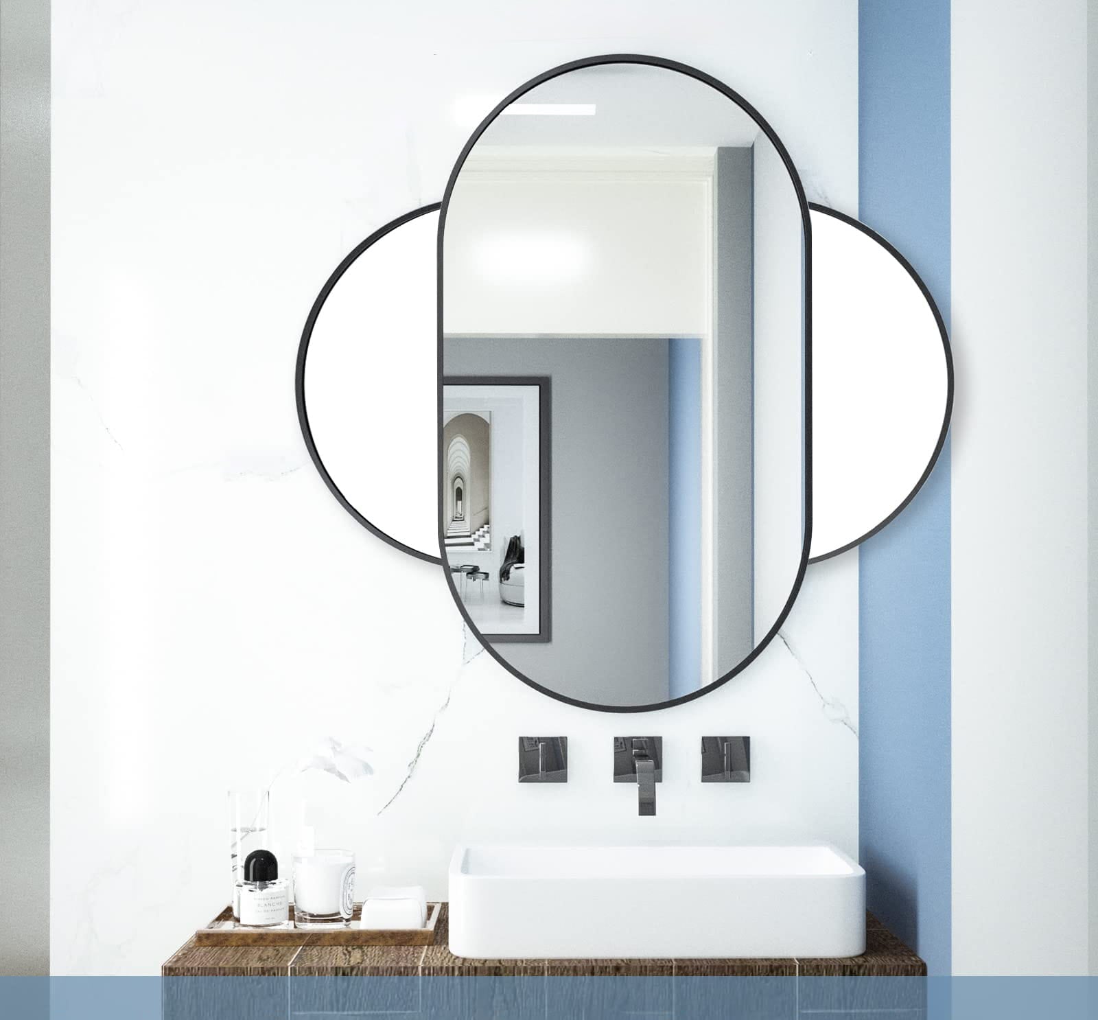 Valora SPECCHIO OVALE 100X50CM Cornice Nera Stile Loft