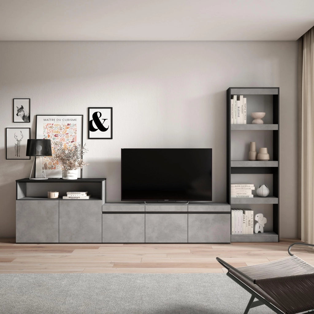 Mobile TV, Soggiorno, 310x35x186cm, Per TV fino a 65", Set di mobili, grigio cemento RF3165
