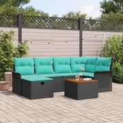 Set Divano da Giardino con cuscino 7 pcs Nero Poly Rattan