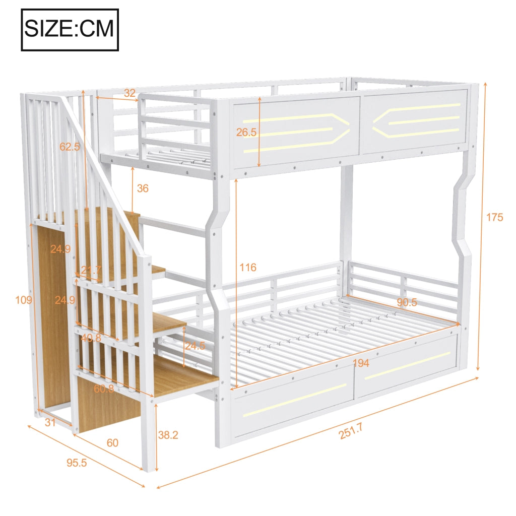 Letto a Soppalco con Contenitore e LED ¨C MINIMAL ¨C Bianco 90x200
