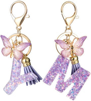 Accessori per Portachiavi con Iniziali per Donne - 2 Pezzi - Portachiavi con Farfalla - Regalo per Donne - Accessorio per Borsa - Design Letterario Unico