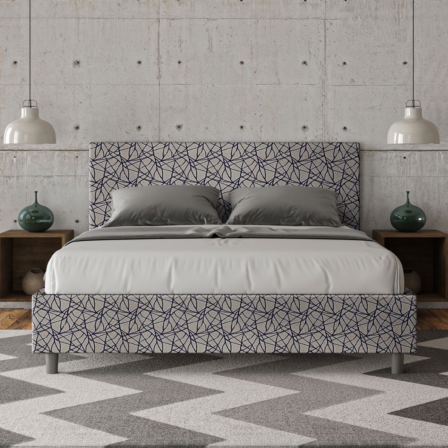 Letto Matrimoniale 160x190 cm con Rete e Contenitore Adele Era 09 Blu