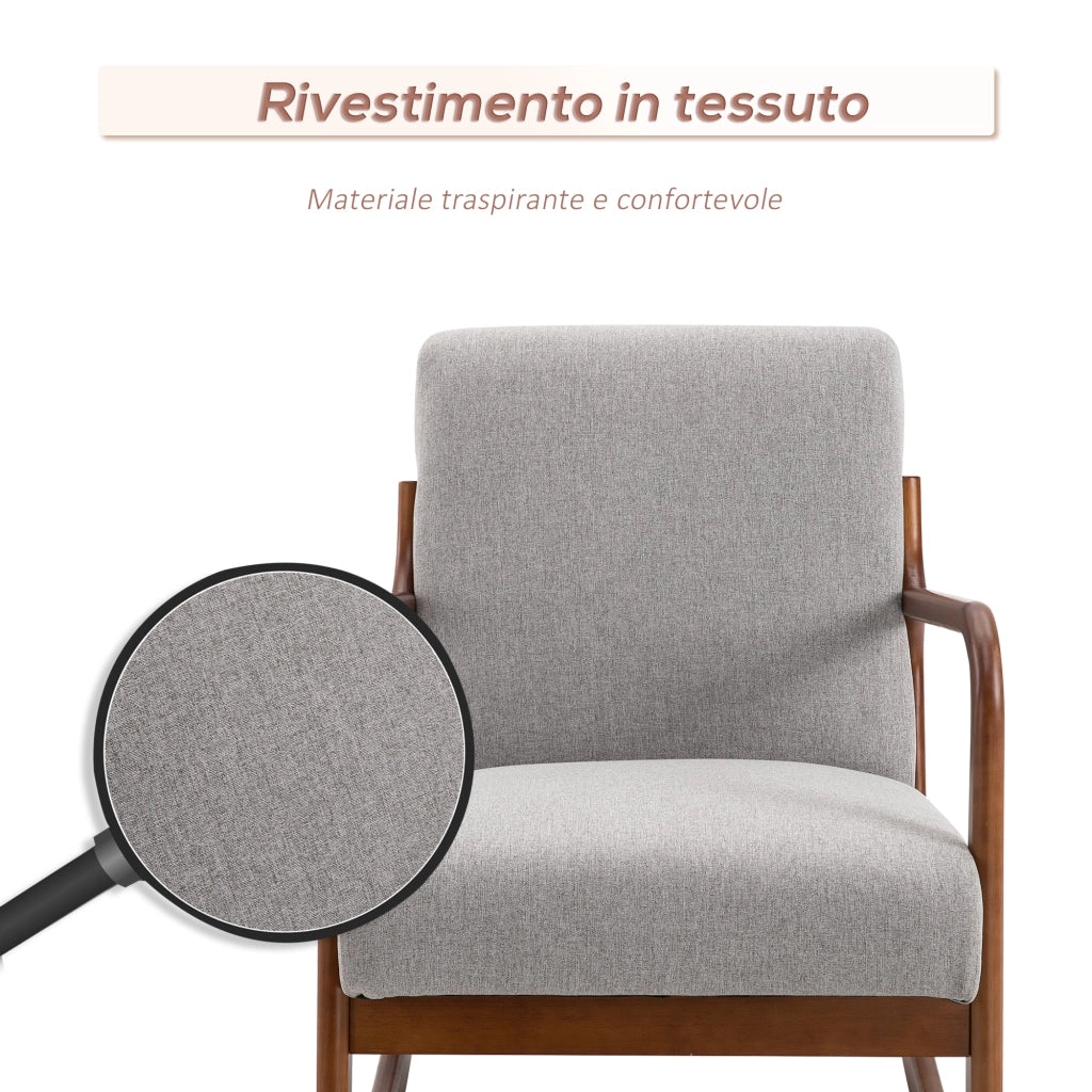 Poltrona Imbottita a Dondolo in Legno e Tessuto Grigio ¨C Zephmum ¨C 64x86x80cm