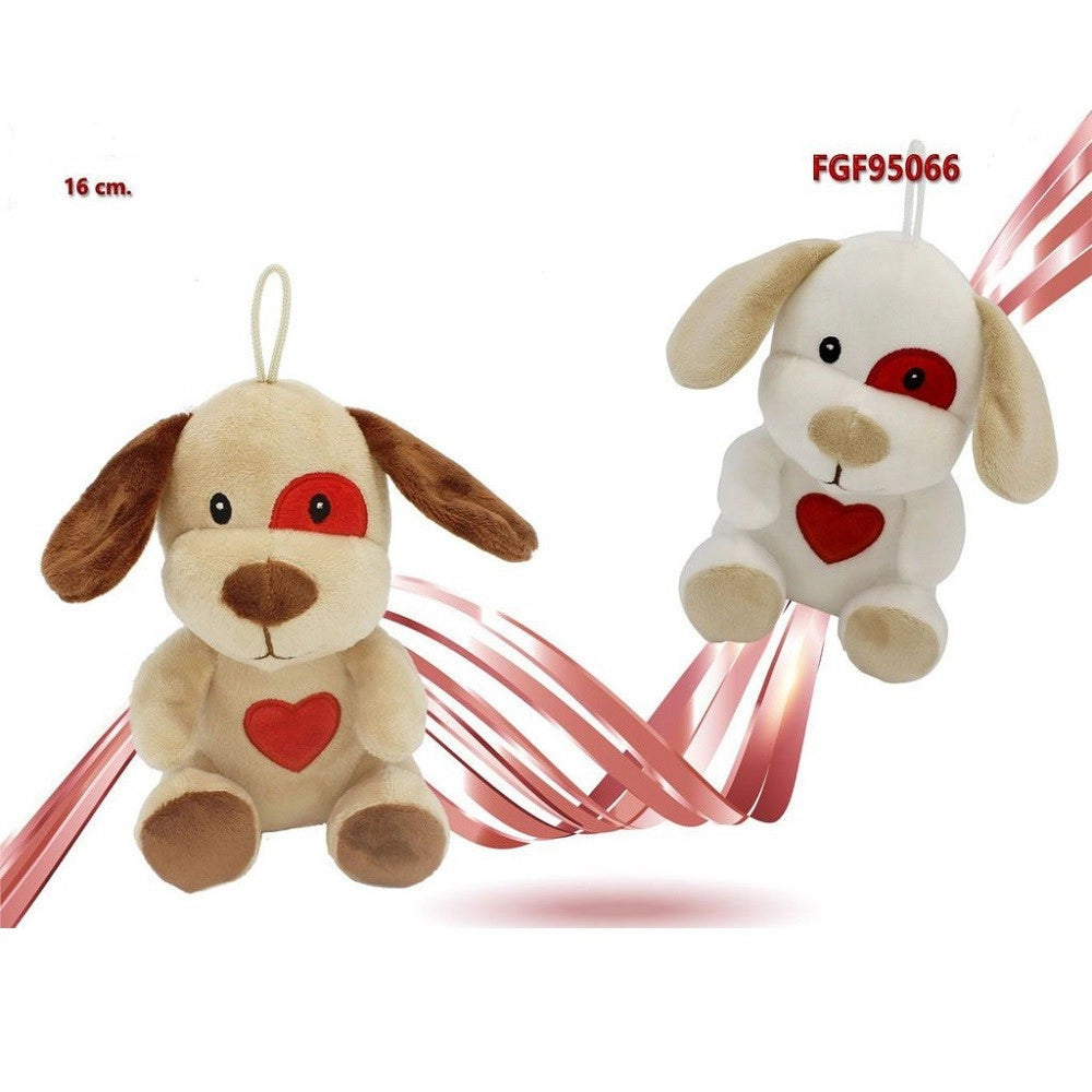 Trade Shop - Cane Cagnolino Peluche 16cm Cuore Stampato Laccio San Valentino Col. Ass. 95066 -