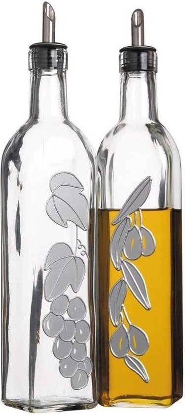 Vasi Decorativi per Olio e Aceto, 500 ml, piccoli disegni di olive e uva, flacone per olio e aceto